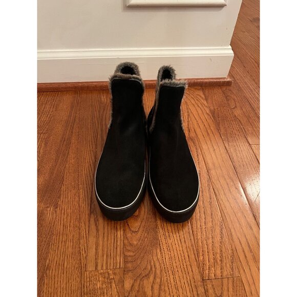 Stuart‎ Weitzman Suede Black Fur-Trim Ankle Boots Size 9.5 - Picture 3 of 7